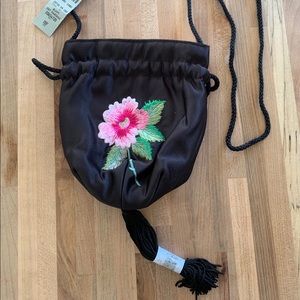 Vintage Cache black and floral day hand bag